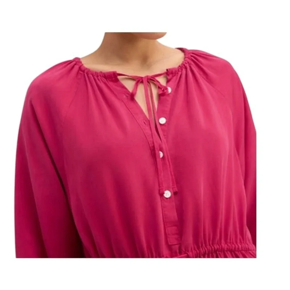 Everlane Tencel Gathered Maxi Dress L Pink Button Modest Oversized Quiet Luxury‎